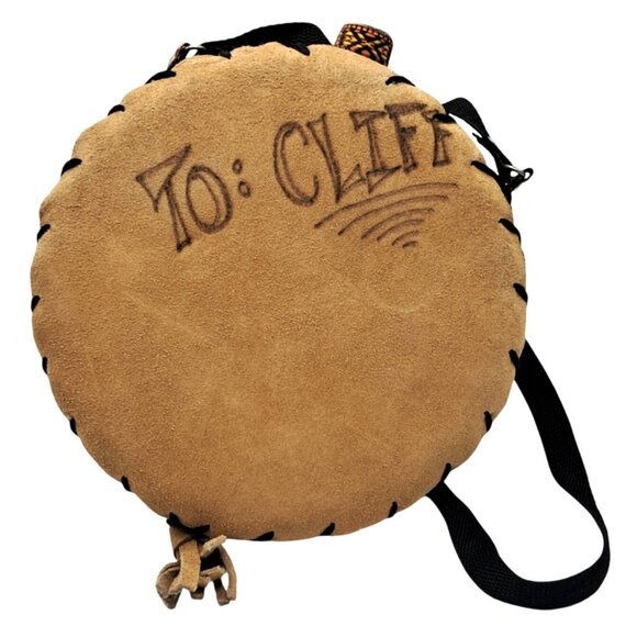 Handcrafted Canteen Round Suede Shoulder Bag With Embossed Eagle Design & Woven - Picture 2 of 8